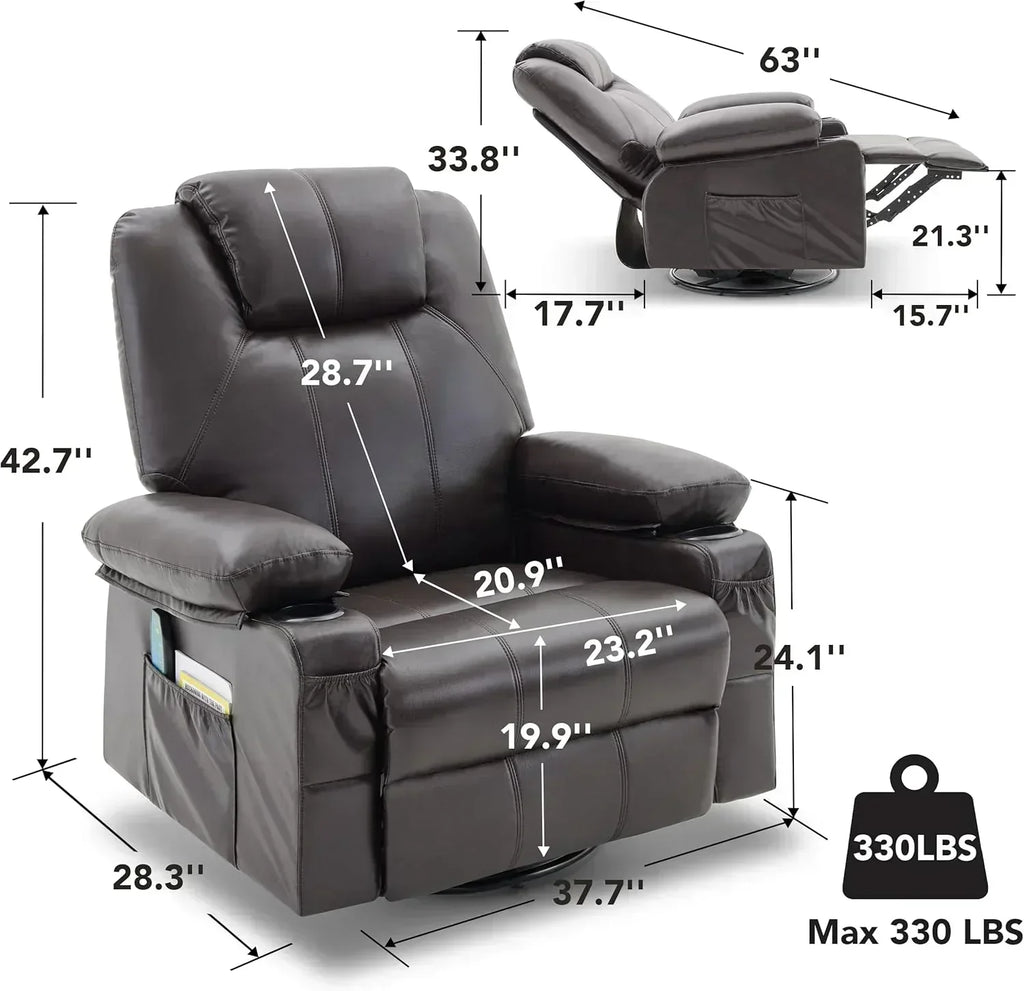 Large Swivel Rocking Recliner with Massage Function 360 Degree Swivel Rocking Single Sofa wourant