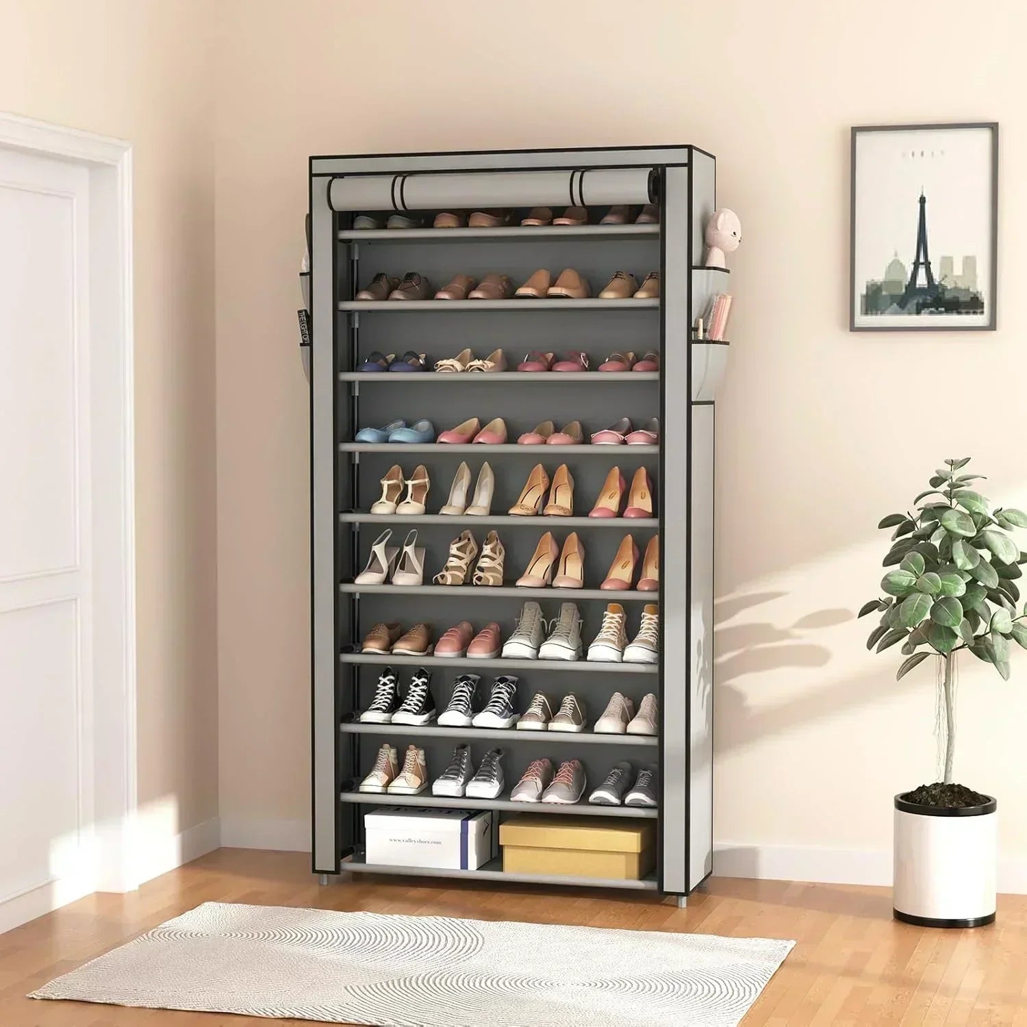 ROJASOP 10 Tier Shoe Rack with Covers Large Capacity Stackable Tall Shoe Shelf Storage wourant