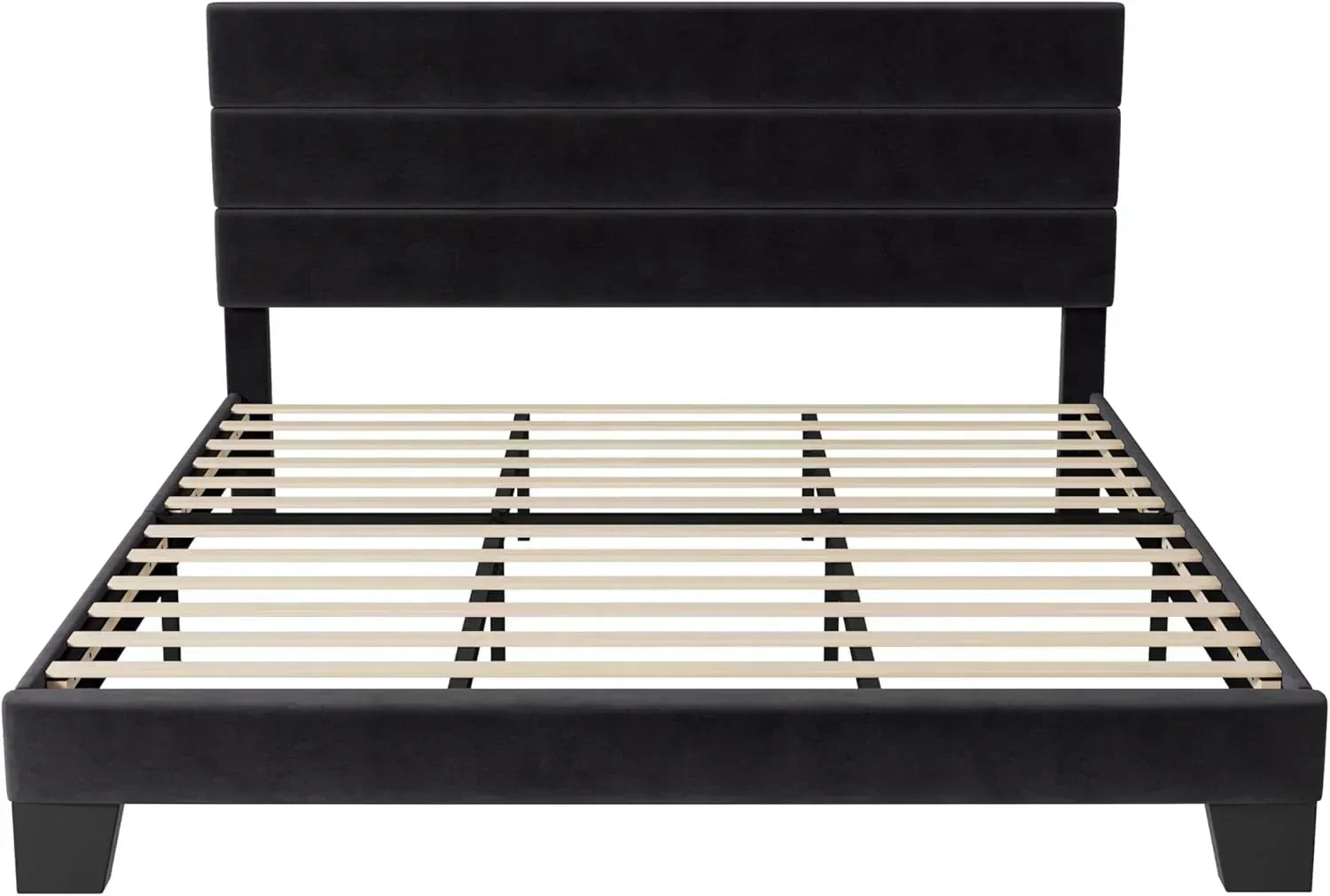 Allewie Queen Size Platform Bed Frame with Fabric Upholstered Headboard Wooden Slats Support wourant