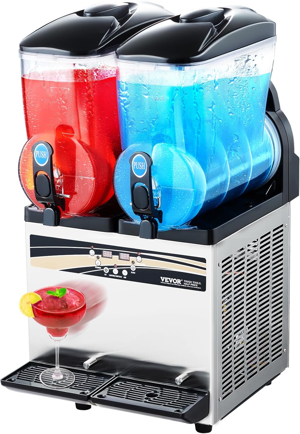 VEVOR Slushy Machine 15Lx2 Double Tank Commercial Margarita Machine 120 Cups Stainless Steel wourant