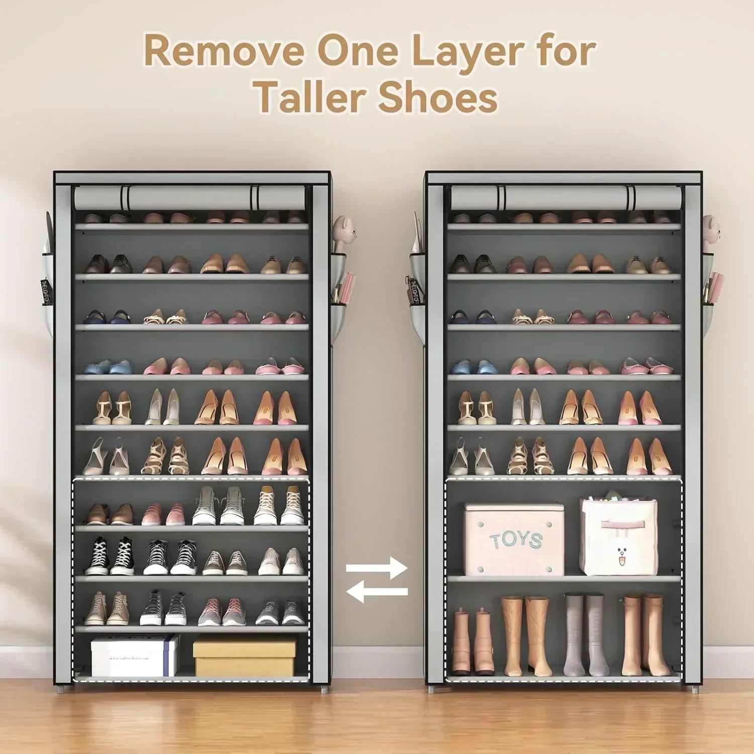 ROJASOP 10 Tier Shoe Rack with Covers Large Capacity Stackable Tall Shoe Shelf Storage wourant