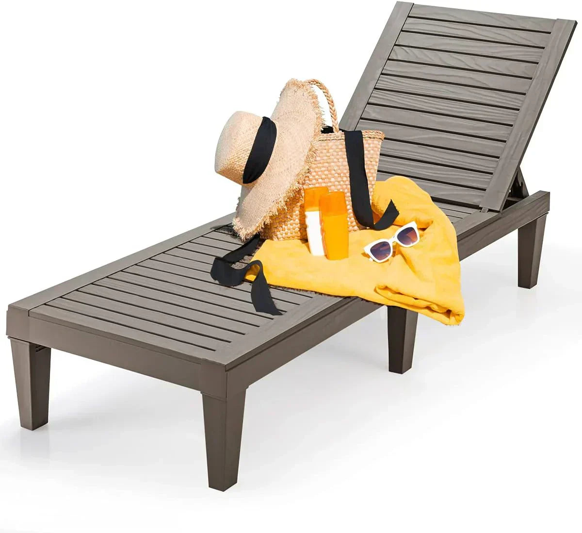 Outdoor Chaise Lounge Chair Lightweight Patio Lounge Recliner Chair with Adjustable Backrest wourant