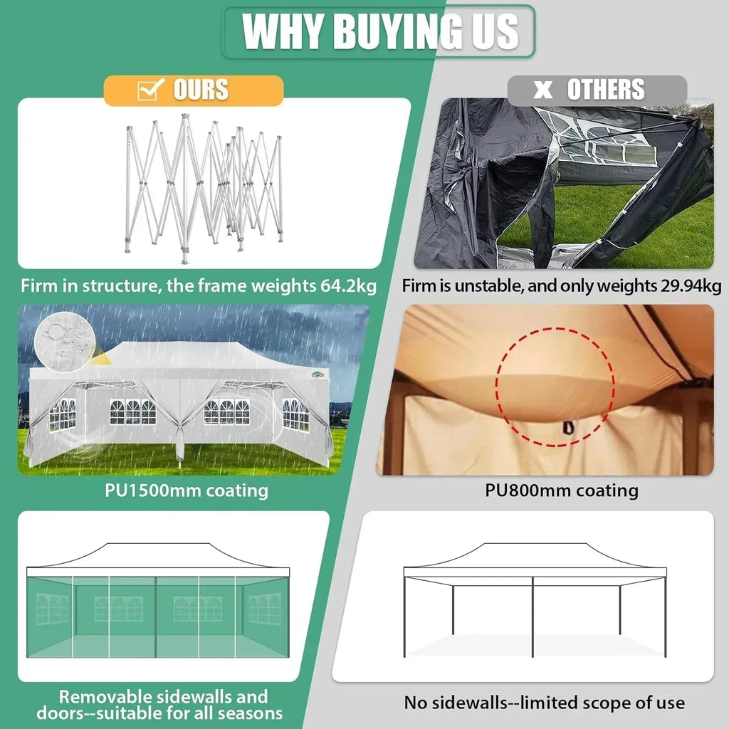 COBIZI 10x20 Heavy Duty Pop up Canopy Tent 6 sidewalls Commercial Canopy Wedding Party Tents wourant