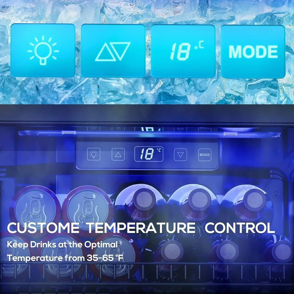 Beverage Refrigerator Cooler-120 Cans Freestanding Mini Fridge Cooler with Glass Door wourant