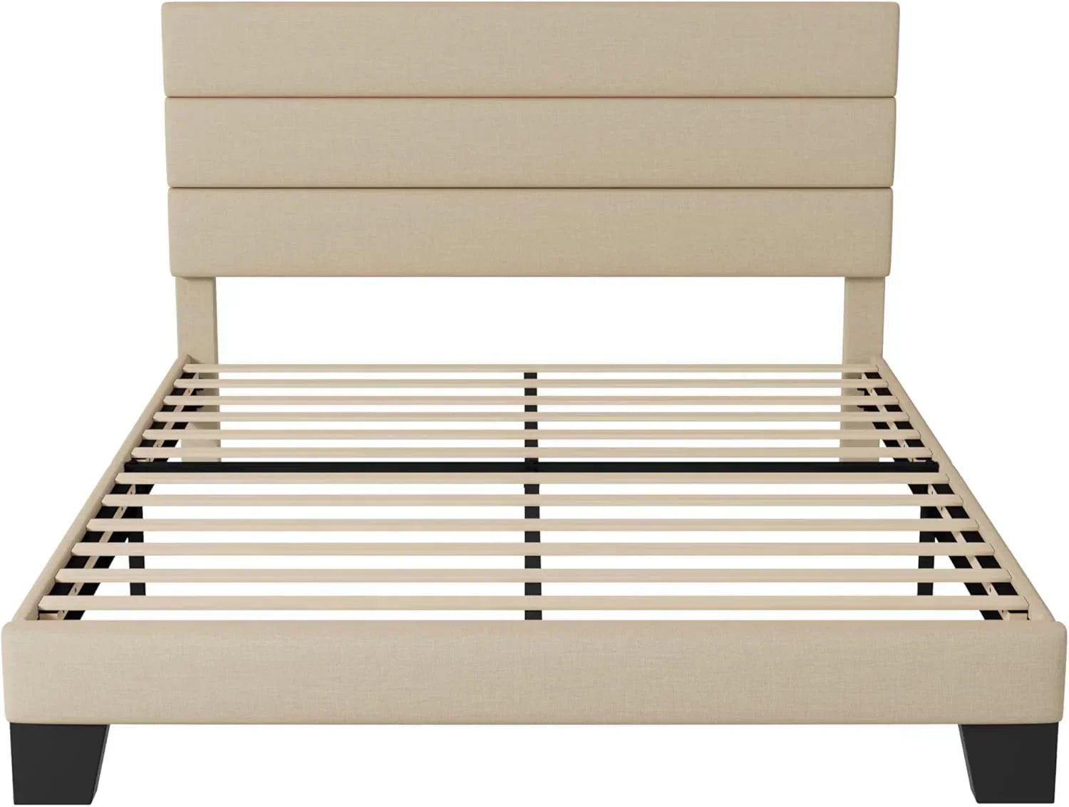 Allewie Queen Size Platform Bed Frame with Fabric Upholstered Headboard Wooden Slats Support wourant
