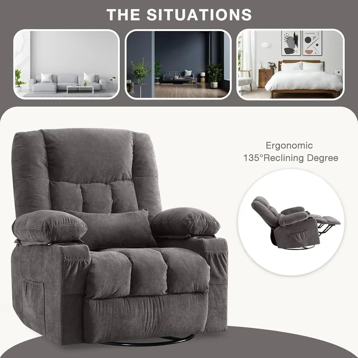 Massage rotating rocking lounge chair with vibration massage and calorie metering functions wourant