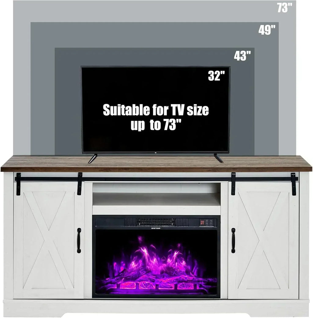 AMERLIFE Fireplace TV Stand with Sliding Barn Door  Farmhouse 63" Fireplace Entertainment Center wourant