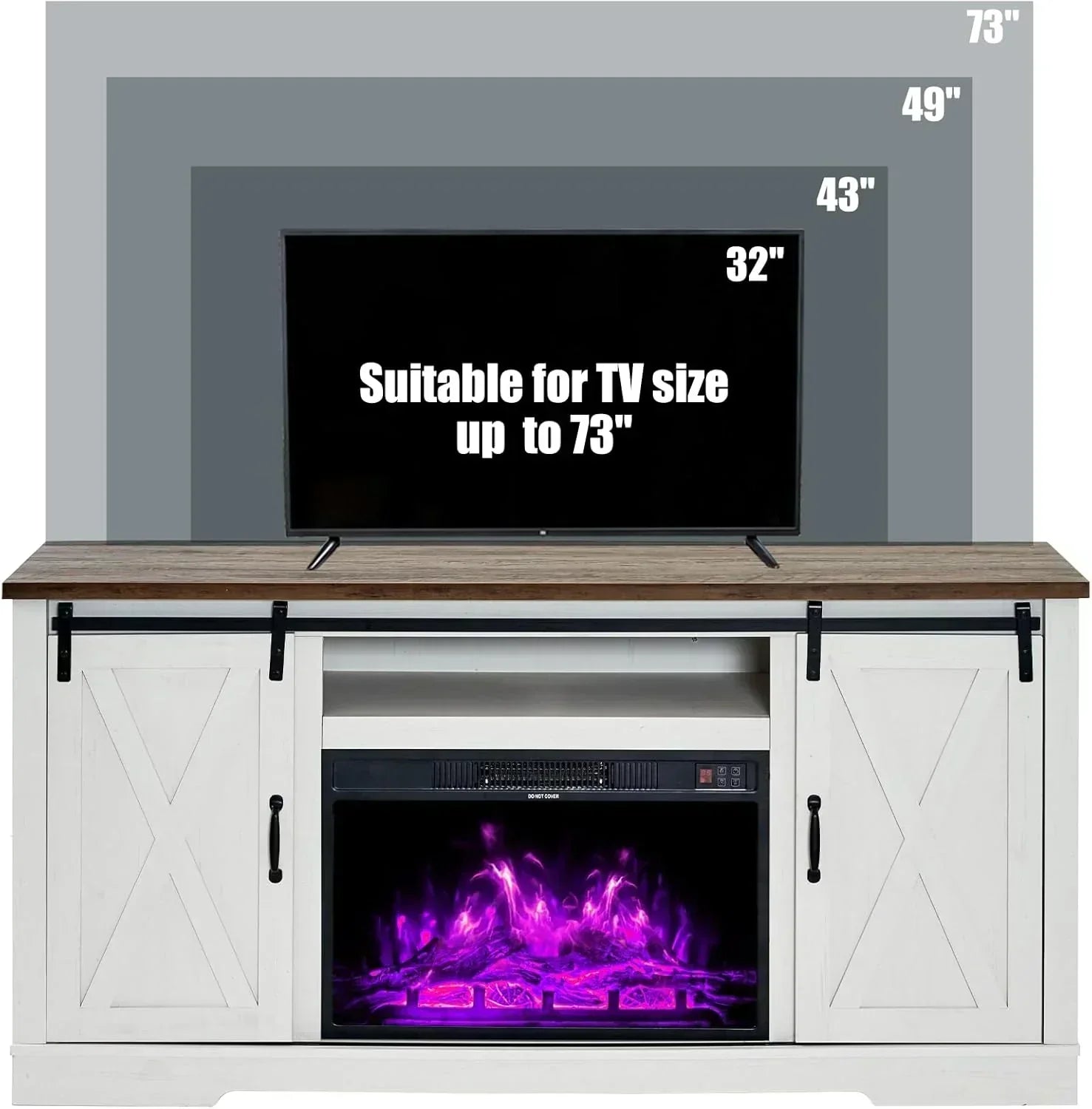 AMERLIFE Fireplace TV Stand with Sliding Barn Door  Farmhouse 63" Fireplace Entertainment Center wourant
