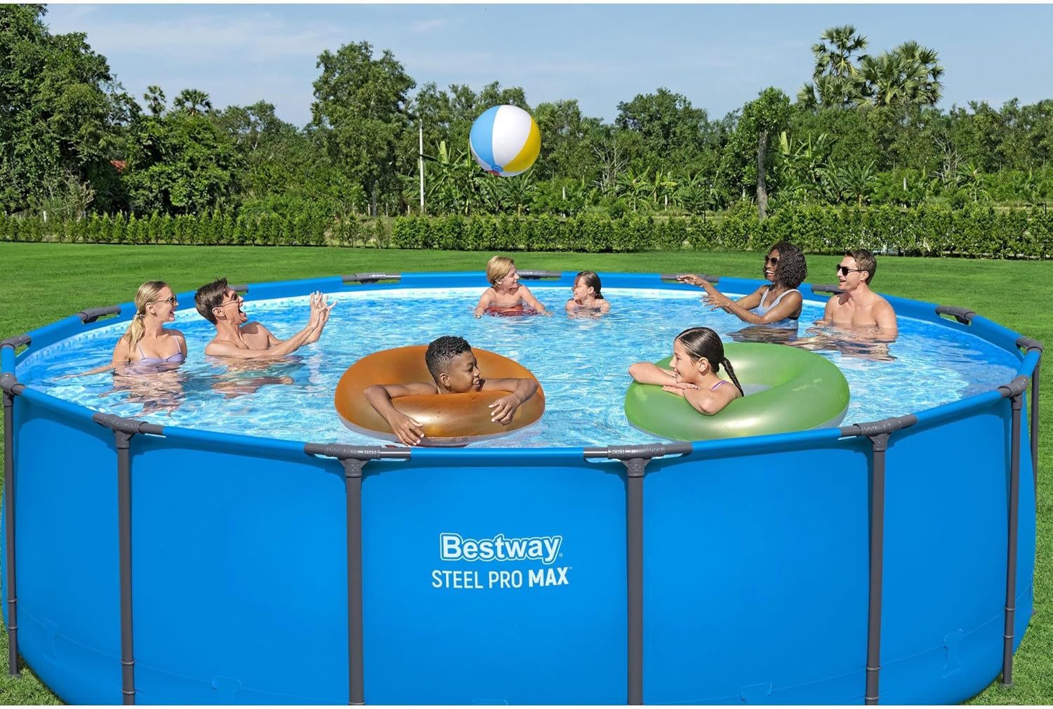 Steel Pro MAX 14 Foot x 48 Inch Round Metal Frame Above Ground Outdoor Swimming Pool Set wourant