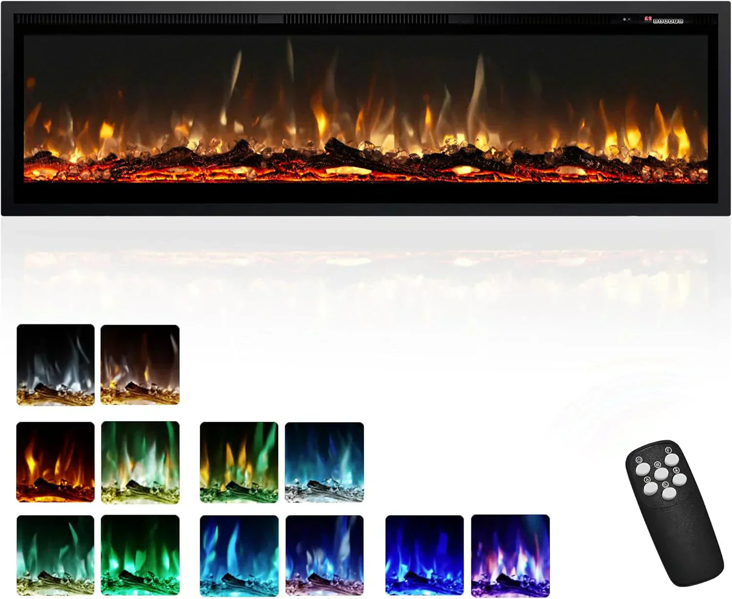 EUHOMY 50 Inch Electric Fireplace Wall Recessed Adjustable Flame Color Fireplace Heater wourant