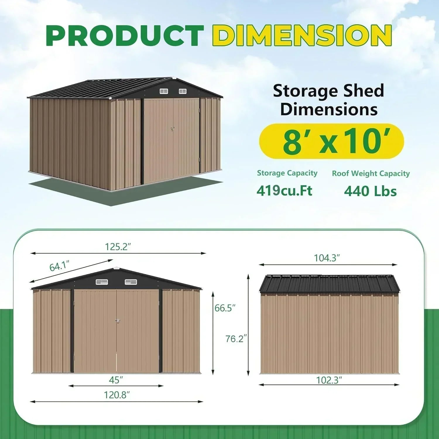 Devoko Outdoor Storage Shed Lockable Metal Garden Shed Steel Anti-Corrosion Storage House wourant