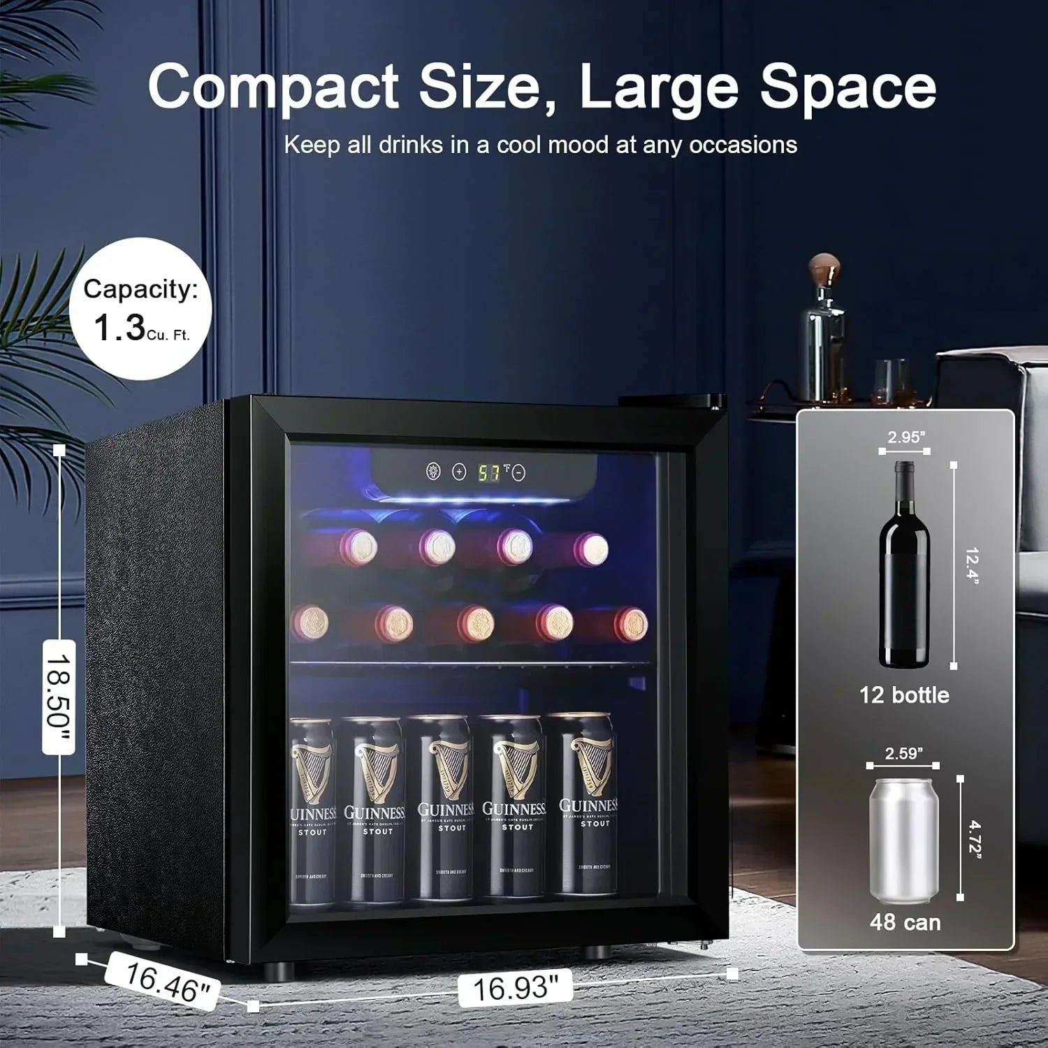 Antarctic Star 26 Bottle 130 Can Wine Cooler/Cabinet Beverage Refrigerator Cellar Beer Clear Glass wourant