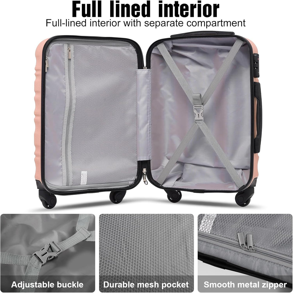 LONG VACATION 6 Piece Luggage Set Carry on Suitcase with ABS+PC hardshell Spinner Wheels wourant