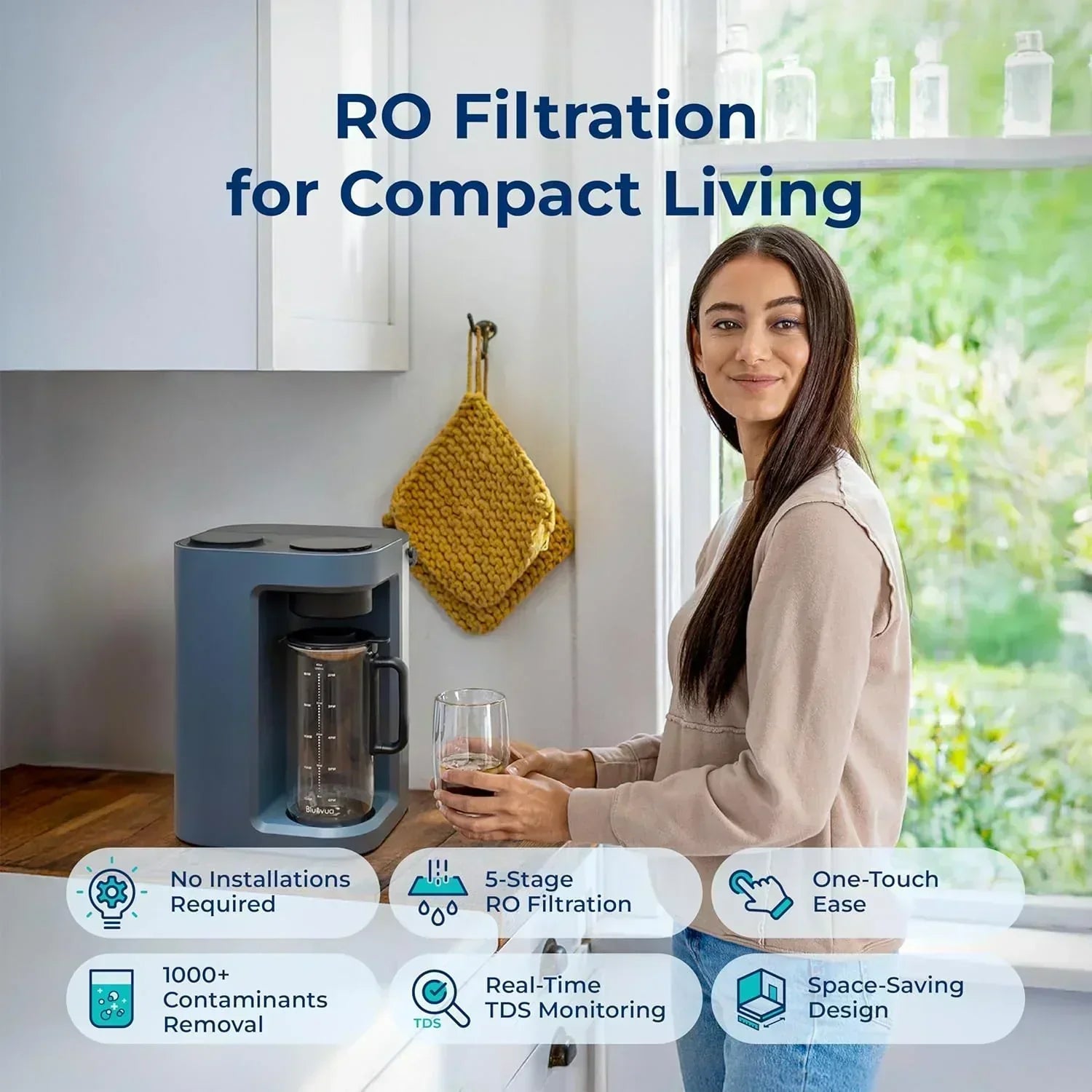 Bluevua RO100ROPOT-Lite(UV) reverse osmosis system countertop water purifier 7-stage purification wourant