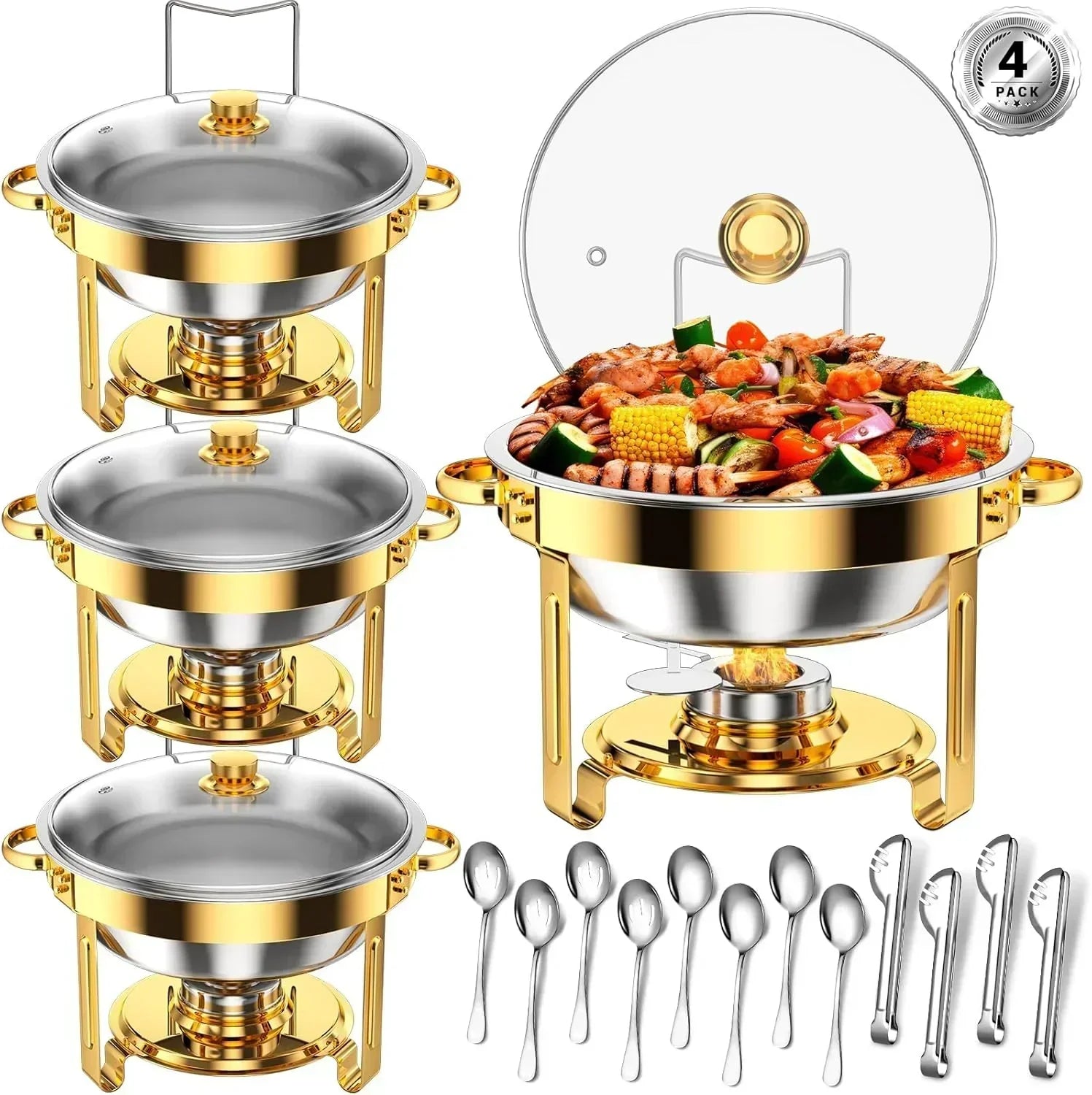Round Chafing Dishes for Buffet 4 Pack 5 Qt High Grade Chafing Dish Buffet Set wourant