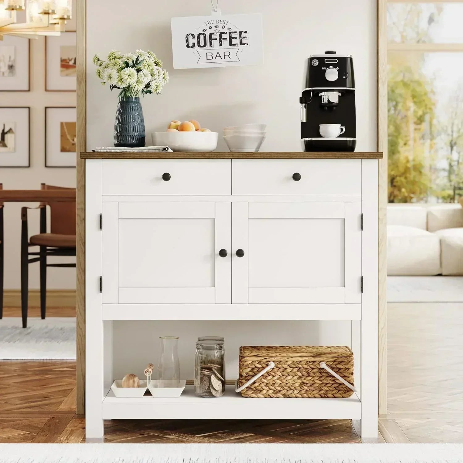 Farmhouse style console table coffee bar entry table with storage rack sofa table wourant
