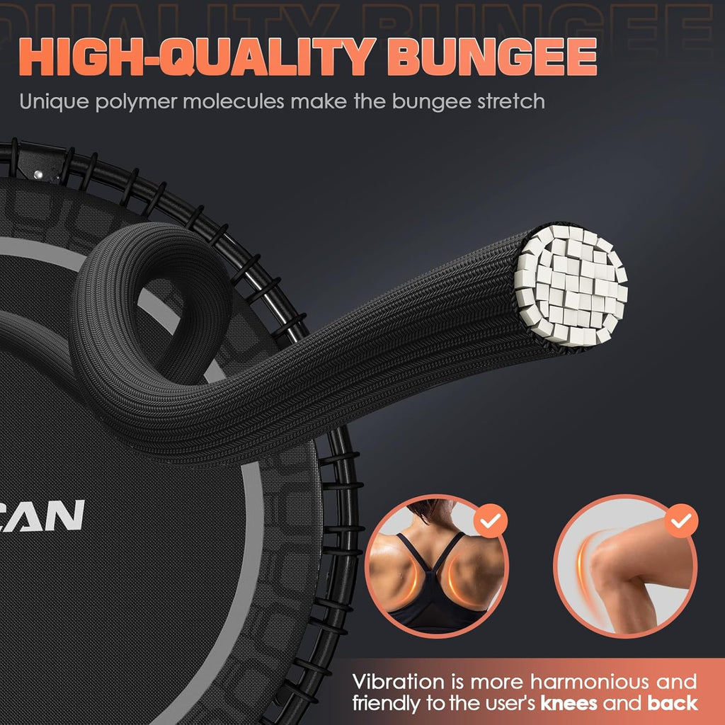 BCAN 450/550 LBS Foldable Mini Trampoline Fitness Trampoline Bungees Adjustable Foam Handle wourant