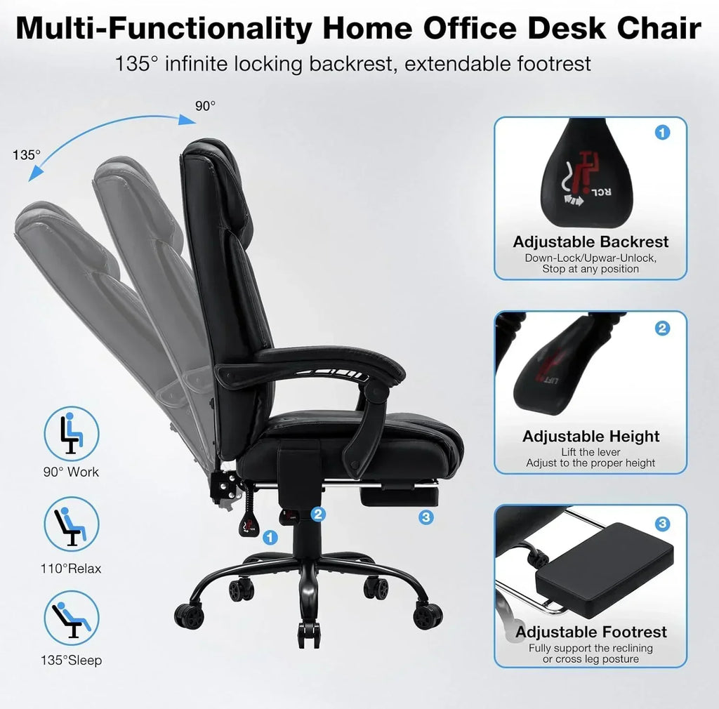 Massage office chair with heating function Reclining high back home office desk chair wourant