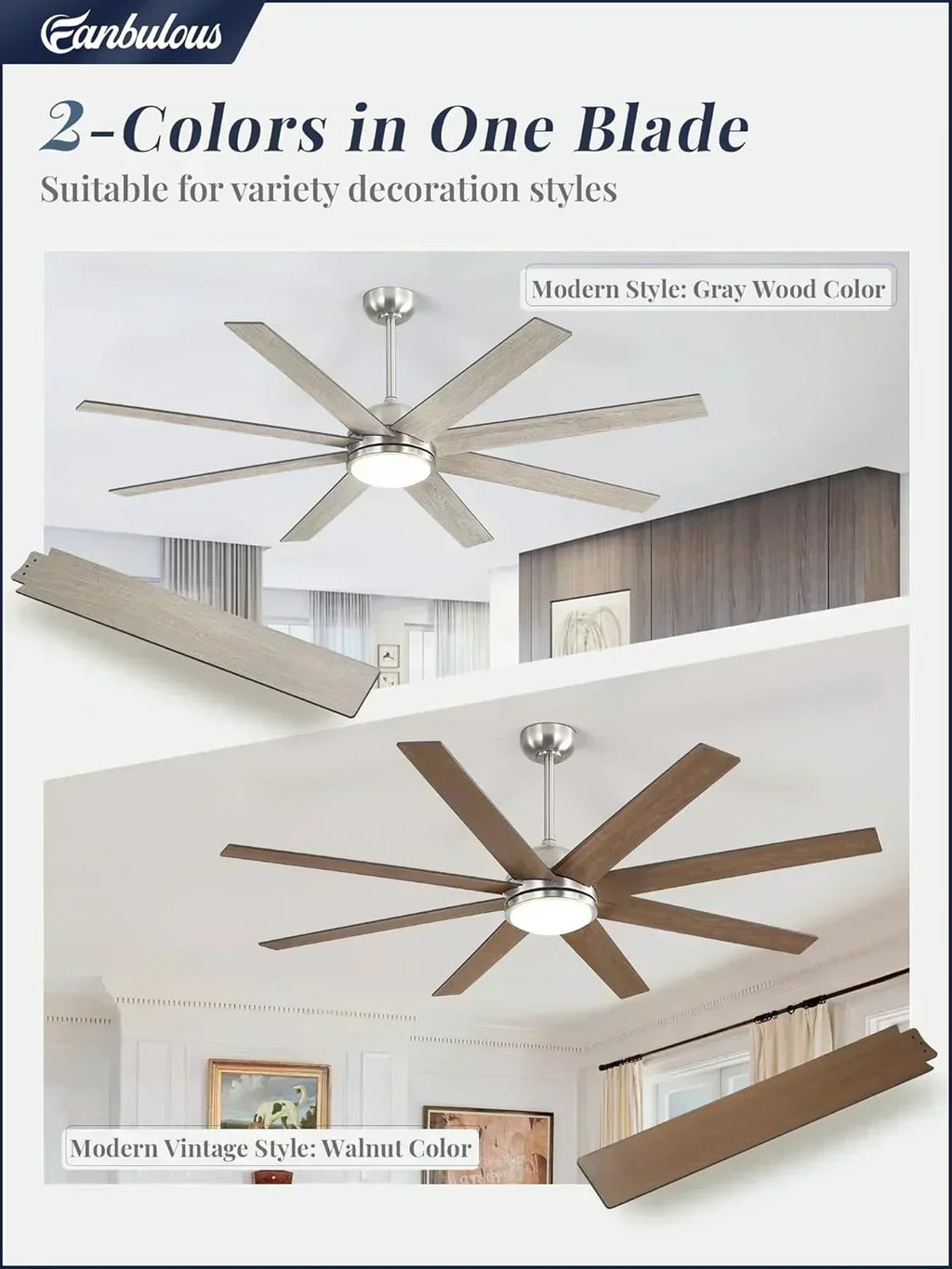 Ceiling Fan Indoor/Outdoor 8 Blades 65 inches wourant