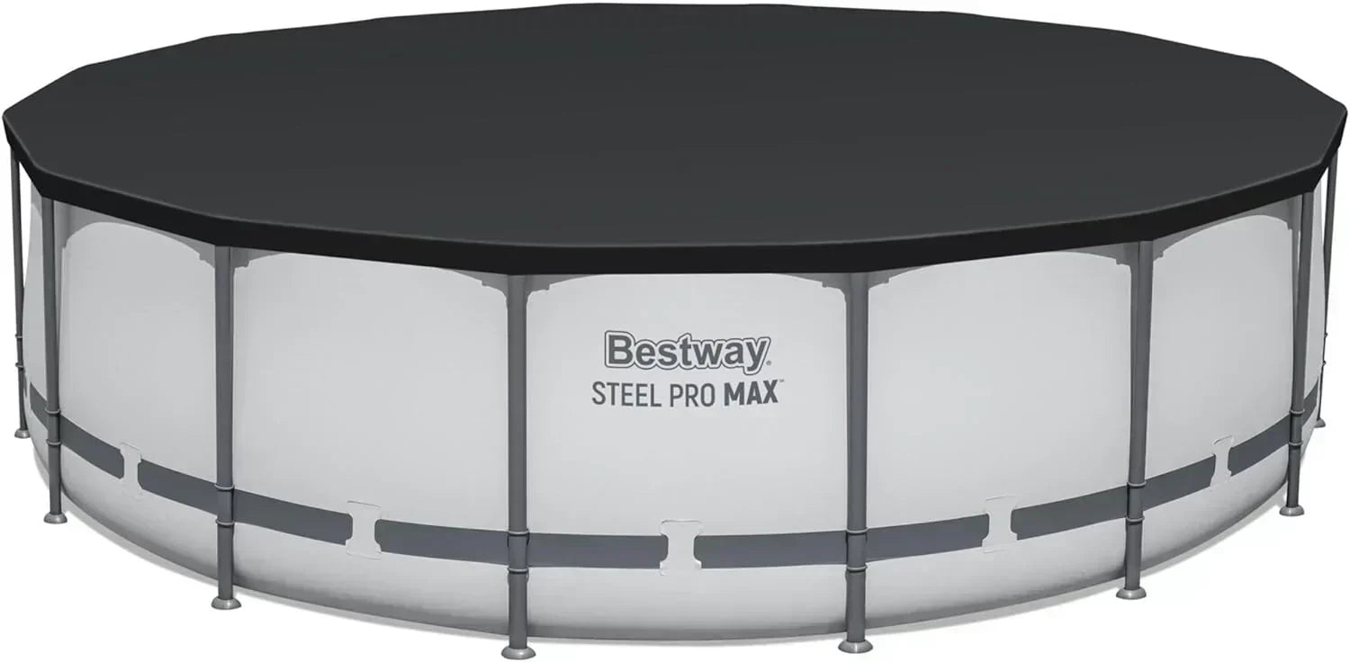 Steel Pro MAX 14 Foot x 48 Inch Round Metal Frame Above Ground Outdoor Swimming Pool Set wourant