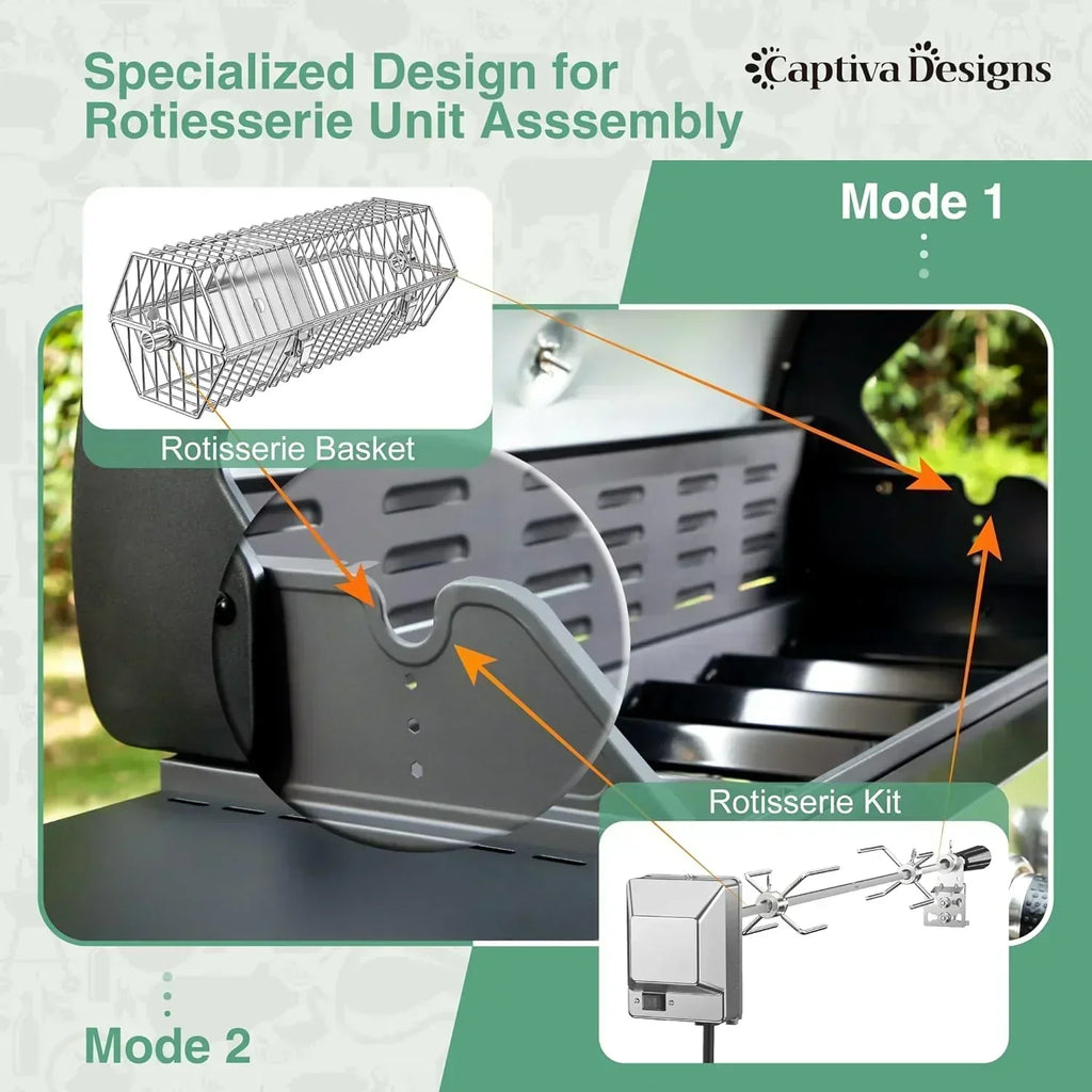 Captiva Designs 4-Burner Propane Gas BBQ Grill Side Burner Porcelain-Enameled Cast Iron Grates wourant