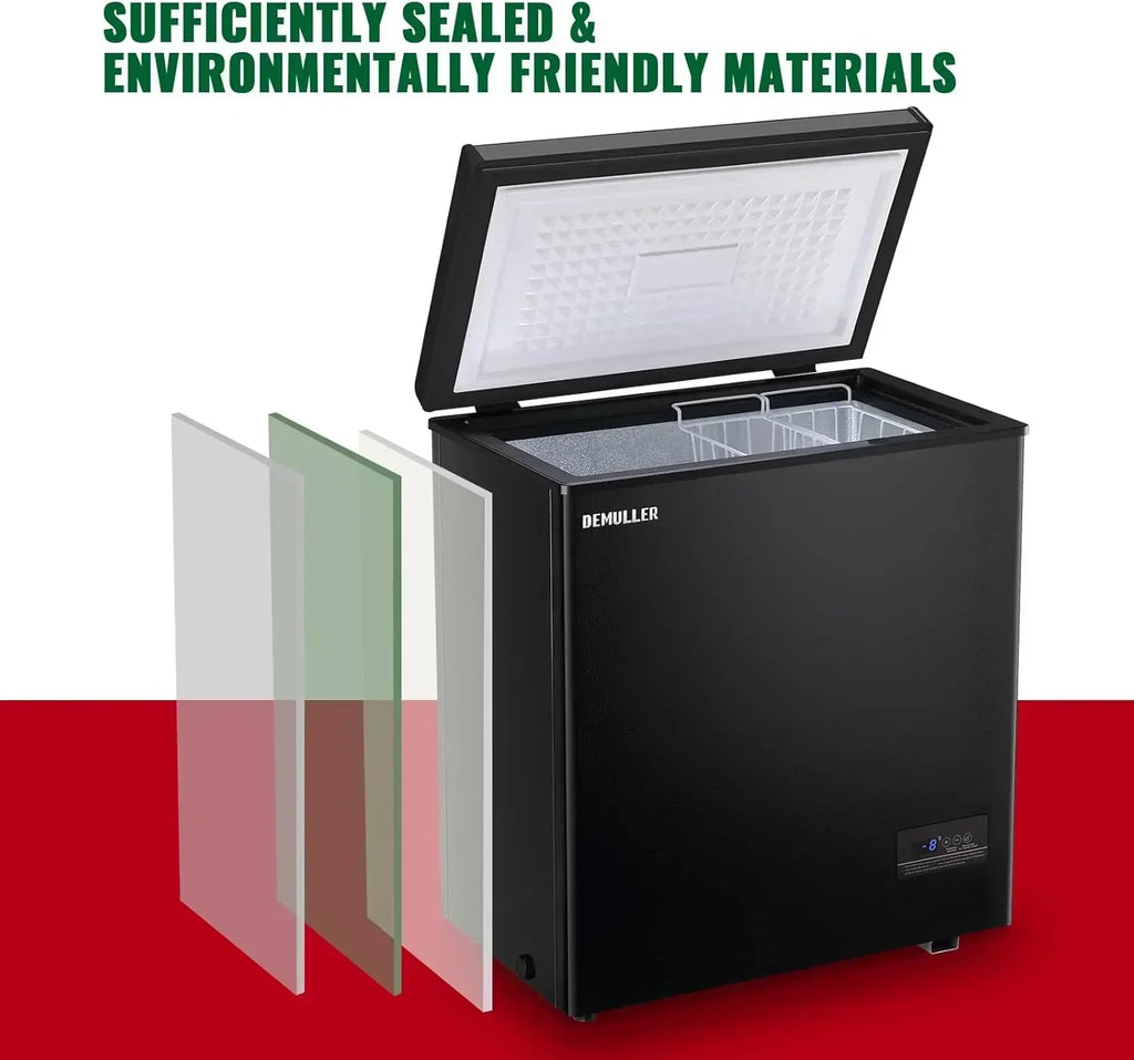 Chest Freezer 5.0Cubic Feet Deep Freezer Freestanding Freezers 2 Removable Stainless Steel Basket wourant