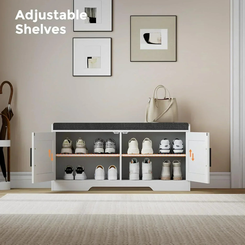 2-Tier Storage Bench Shoe Bench with Thickened Padded Seat Cushion Entryway Bench wourant