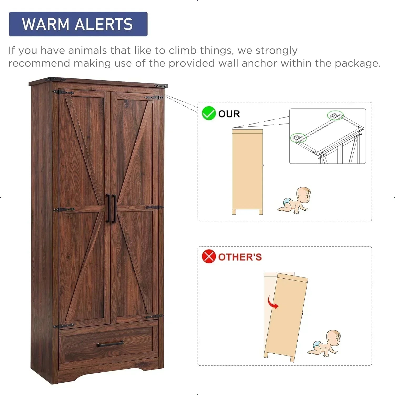 JXQTLINGMU Farmhouse Kitchen Pantry 72" Tall Wood Kitchen Storage Cabinet Adjustable Shelves wourant