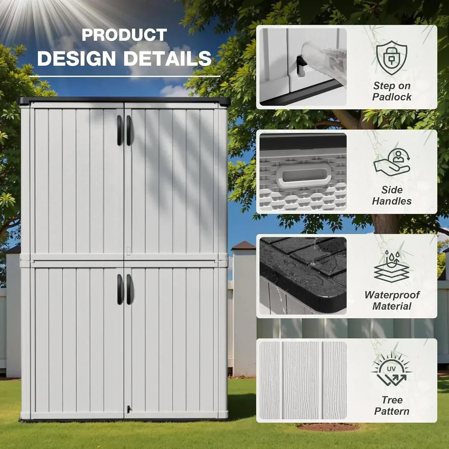 Greesum Outdoor Horizontal Storage Shed 27 Cu.ft Resin Large Storage Box for Garden Patio wourant