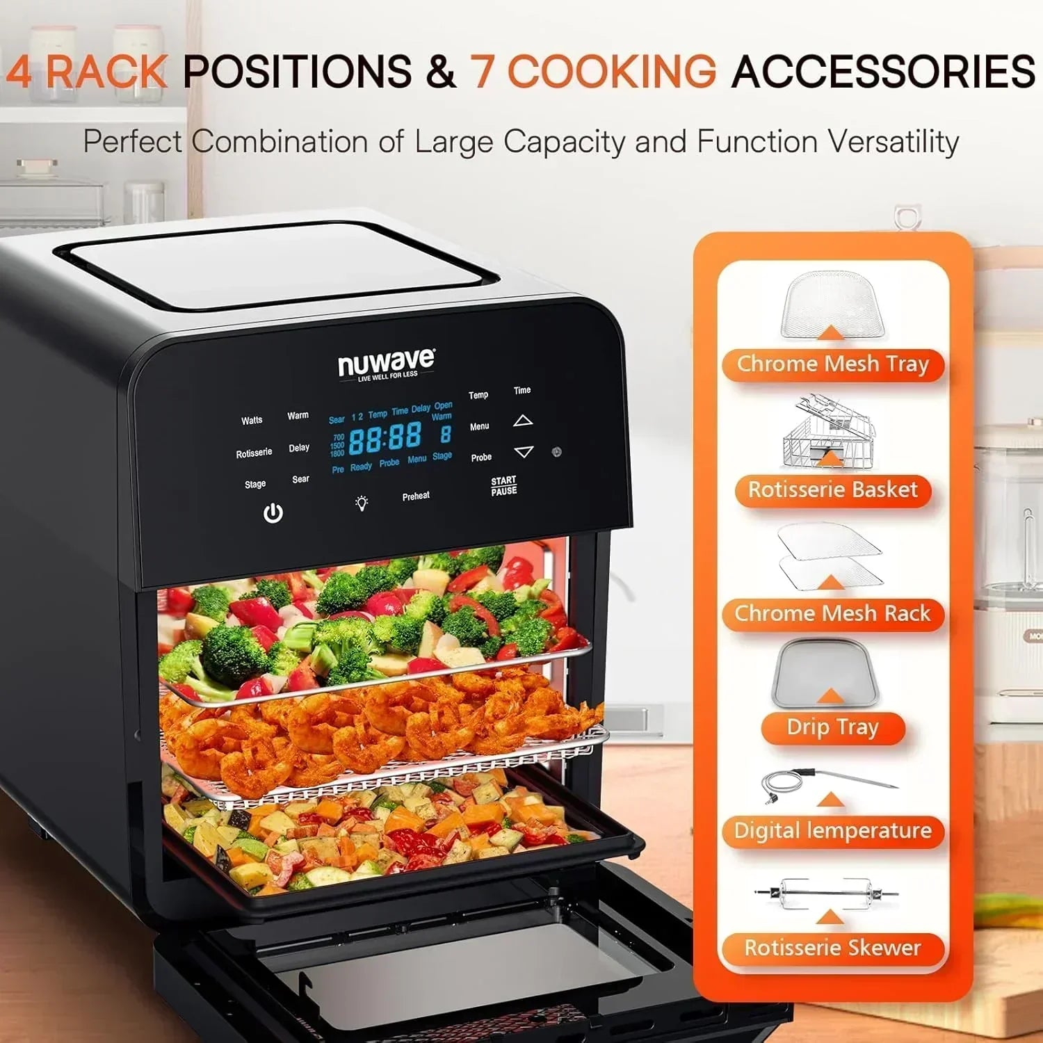 Nuwave Brio 15.5Qt Air Fryer Oven quickly reheats bakes and dehydrates food wourant