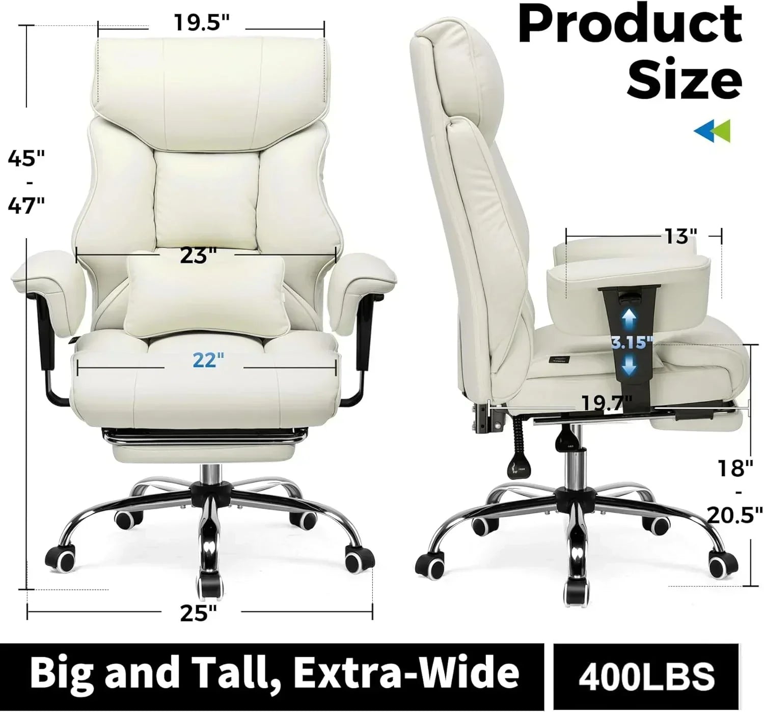 Large Tall Gaming Chair 400 lb Heavy Duty Office Chair wourant