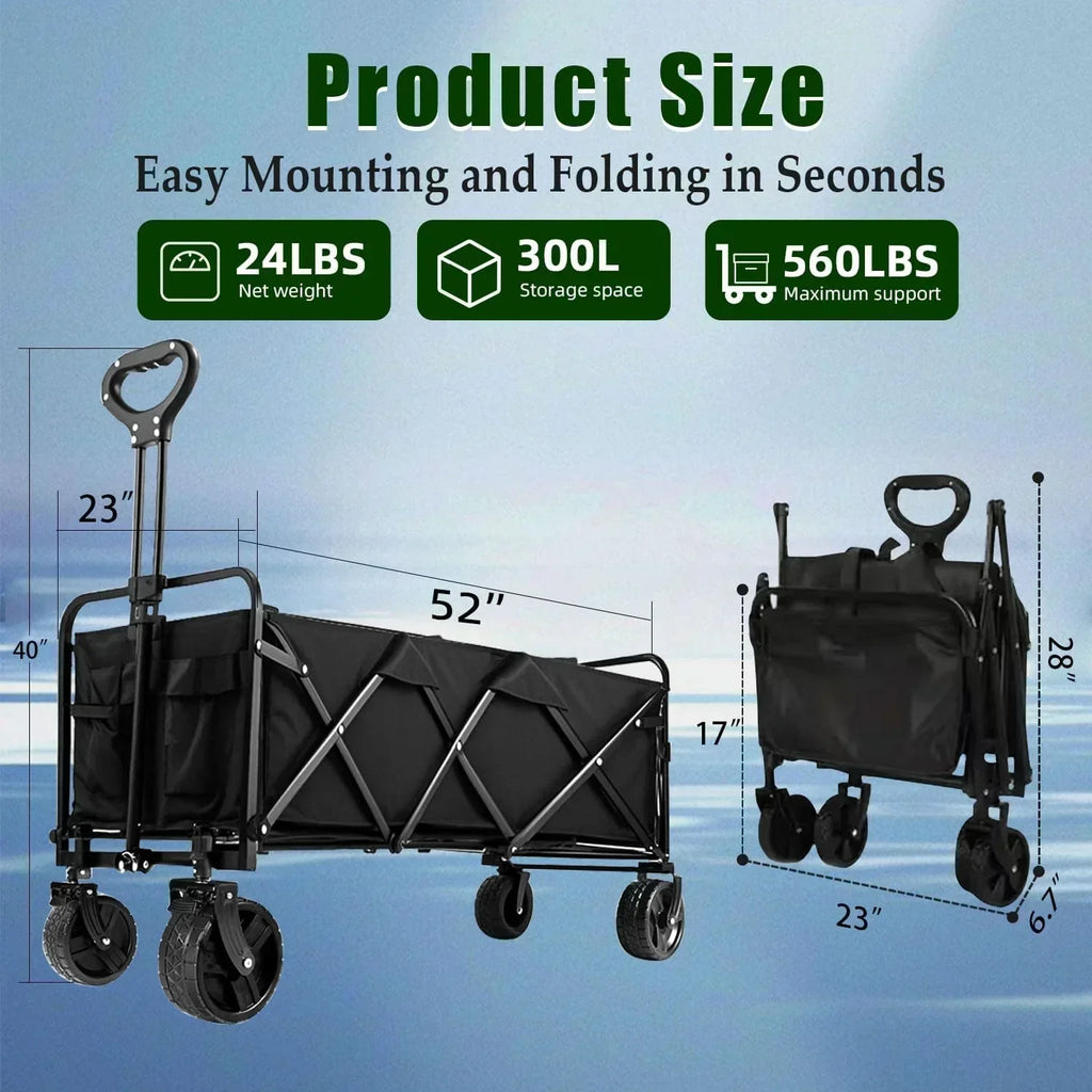 Foldable 4-wheel cart foldable 37 inches long 480 lb capacity heavy-duty beach cart wourant