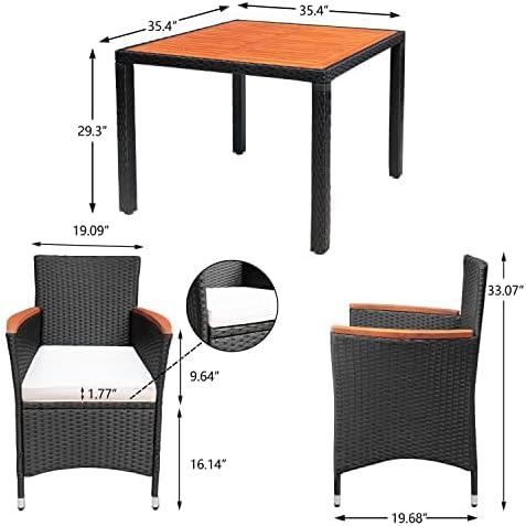 Devoko Dining 7 PCS Furniture Patio Conversation Set with Acacia Wood Table Top Rattan Outdoor wourant