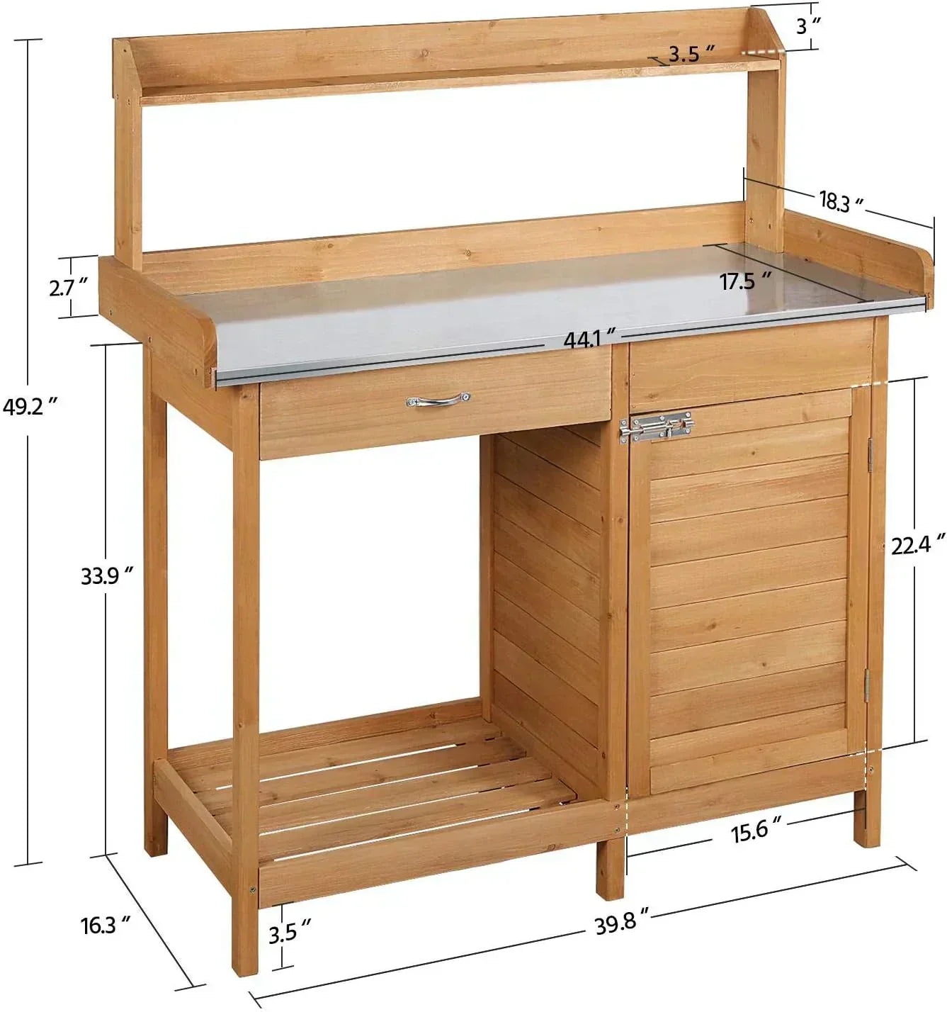 Yaheetech Outdoor Garden Potting Bench Table Work Bench Metal Tabletop Cabinet Drawer wourant