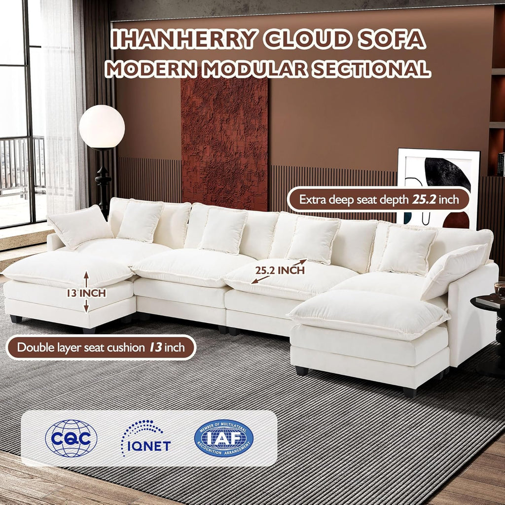 111.4 Inch L Shaped Modern Sofa Modular Cloud Sofa with Ottoman 4 Seater Chenille Deep Seat Sofa wourant