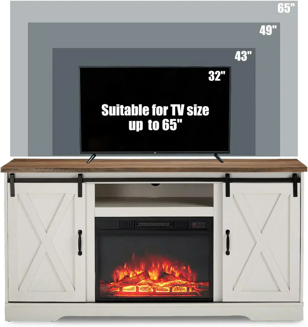 AMERLIFE Fireplace TV Stand with Sliding Barn Door  Farmhouse 63" Fireplace Entertainment Center wourant
