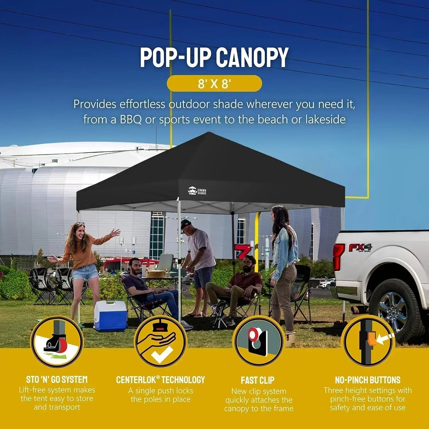 10x10 Pop-Up Awning One-Click Installation Beach Tent Outdoor Sunshade Silver Coated Top wourant