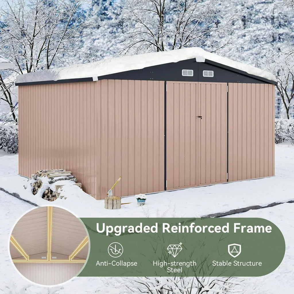 Aoxun 12x10 FT Shed Metal Outdoor Waterproof Storage Shed Steel Utility Garden Tool Shed wourant