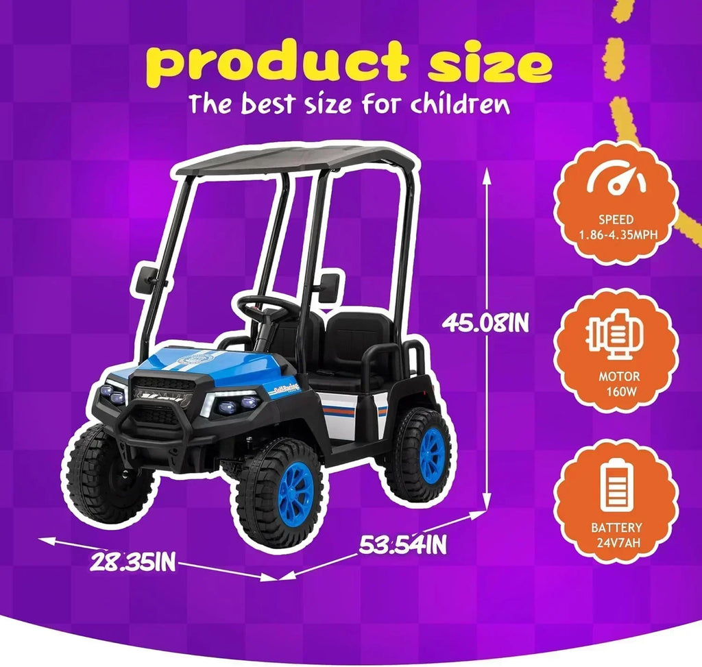 24V 7AH Children's Golf Cart with Remote Control Removable Awning 4-Wheel Spring Suspension wourant