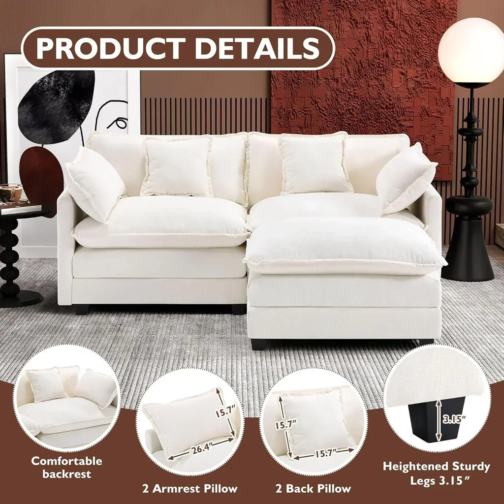 111.4 Inch L Shaped Modern Sofa Modular Cloud Sofa with Ottoman 4 Seater Chenille Deep Seat Sofa wourant
