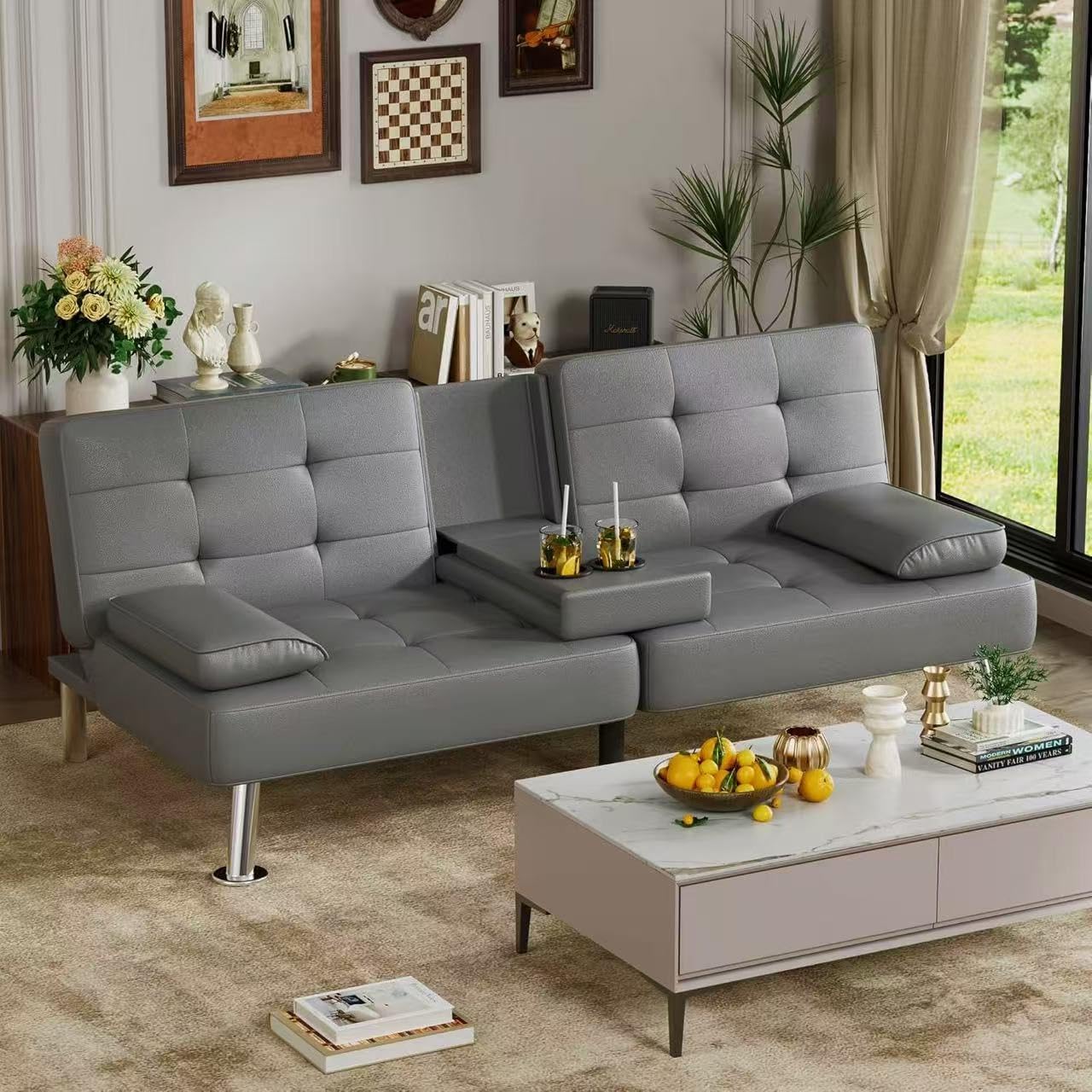 Homall Futon Sofa Bed Leather Futon Couch with Armrests Adjustable Recliner Sleeper Sofa Bed wourant