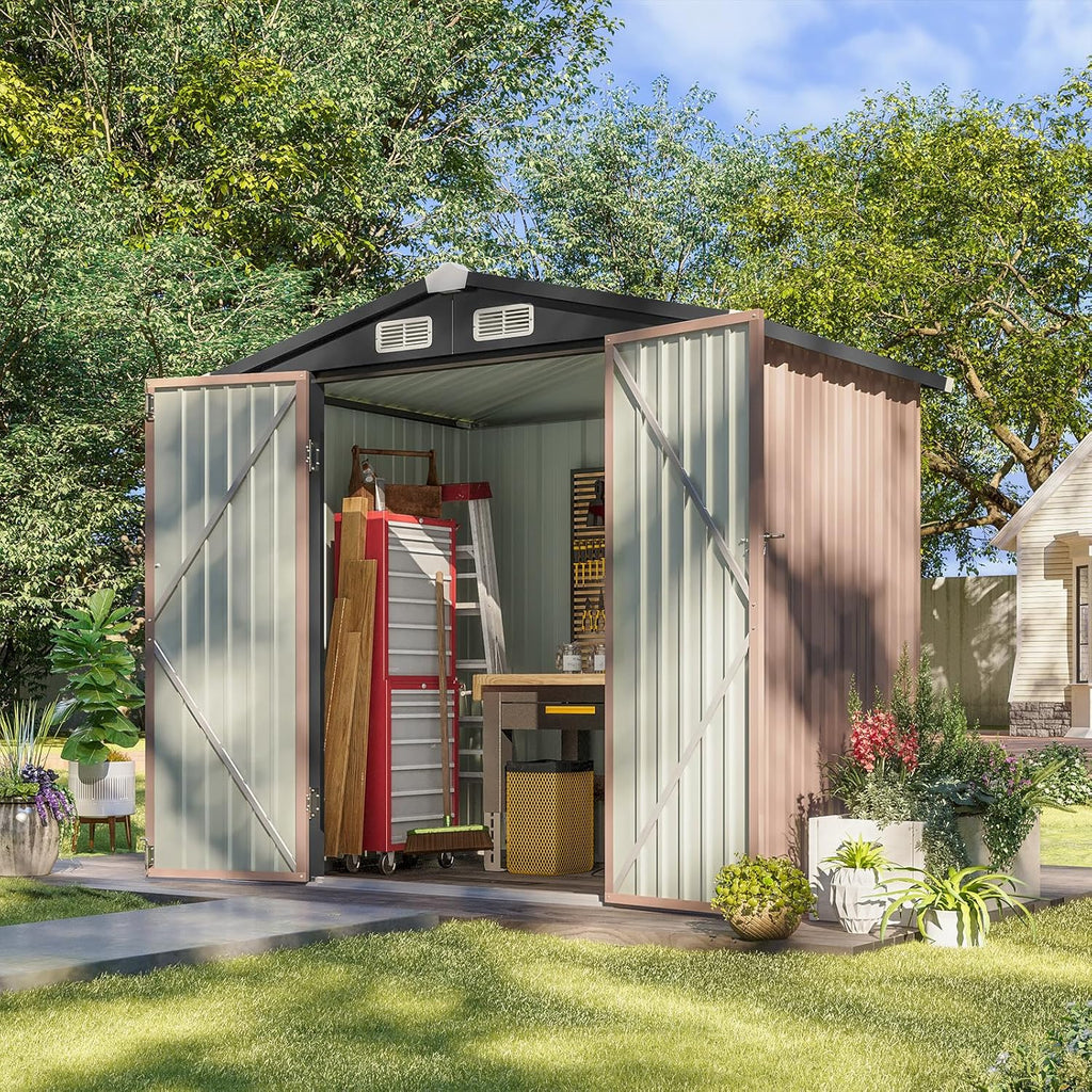 Aoxun 6.2x4 FT Shed Outdoor Storage Shed Metal Garden Shed Sloping Roof Tool Shed Bike Shed wourant