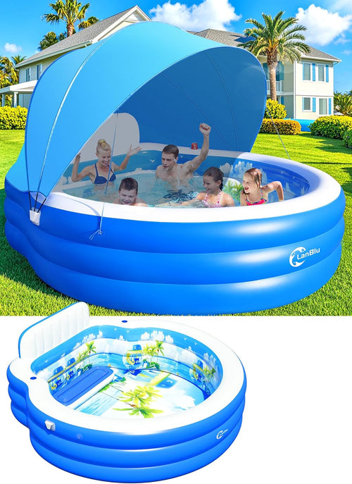 2025 Upgraded Inflatable Pool with Canopy Inflatable Family Lounge Pool Round Blow Up Pool wourant