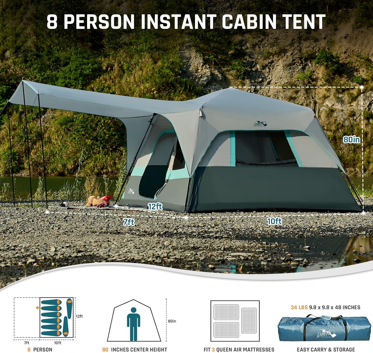 Quick-opening tent family camping tent pop-up camping tent large waterproof tent wourant
