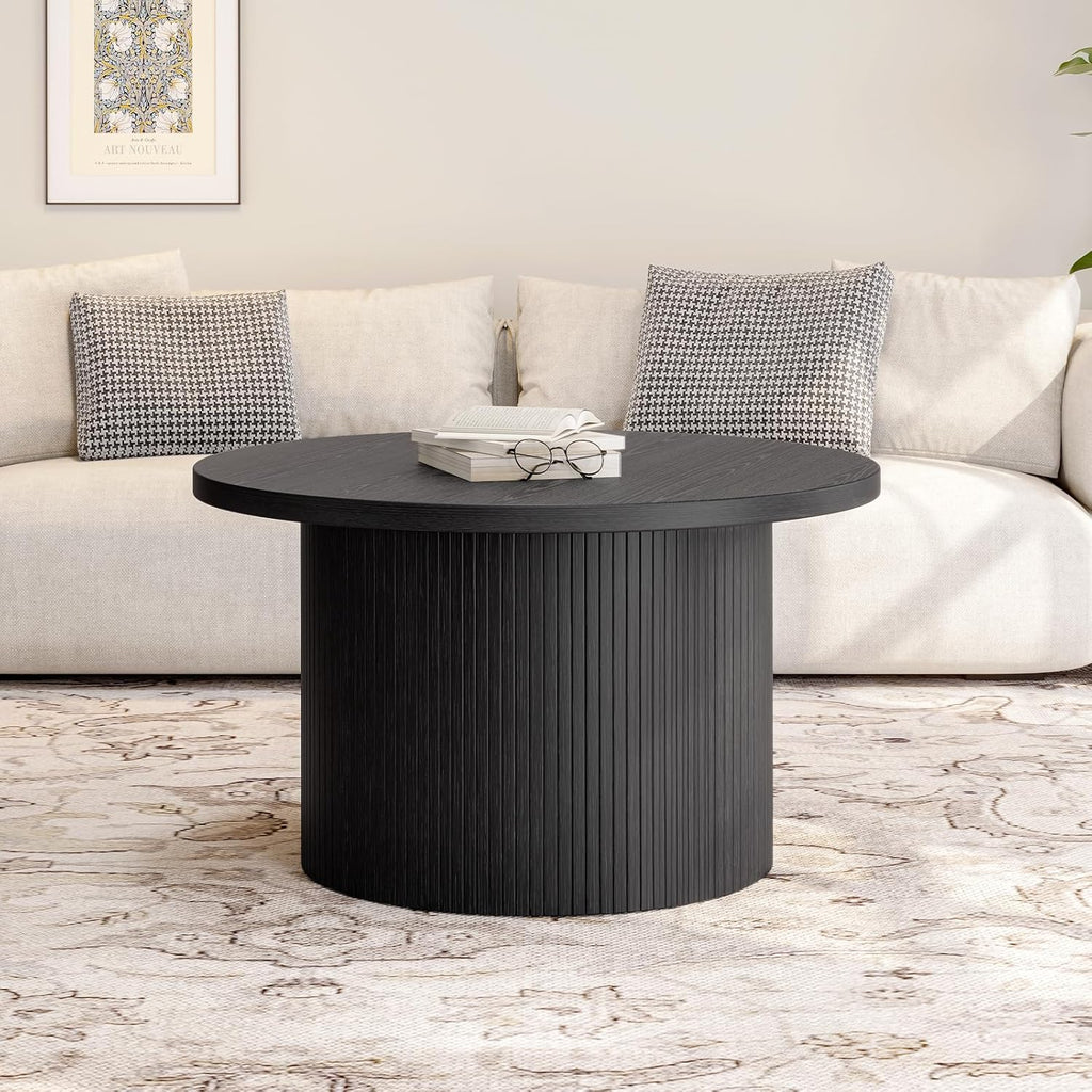 31.5 inch round coffee table living room roll-up coffee table mid-century modern wood coffee table wourant