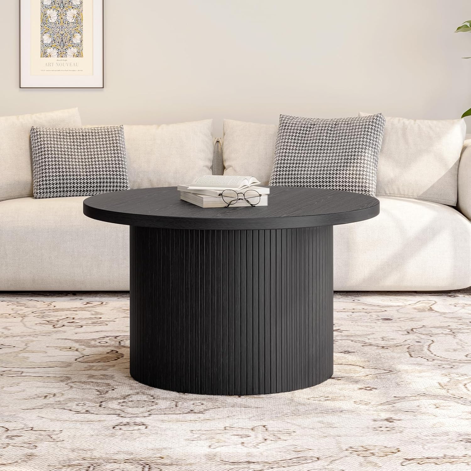 31.5 inch round coffee table living room roll-up coffee table mid-century modern wood coffee table wourant