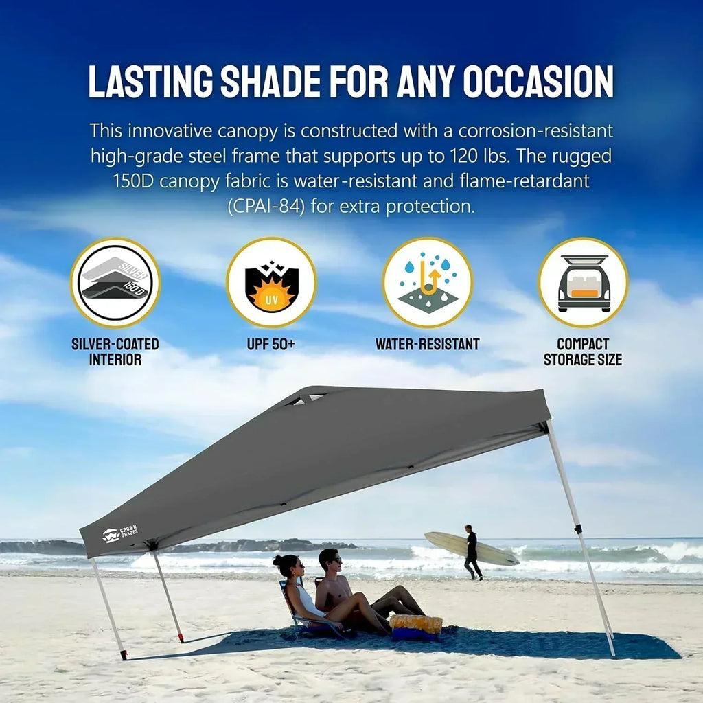 10x10 Pop-Up Awning One-Click Installation Beach Tent Outdoor Sunshade Silver Coated Top wourant