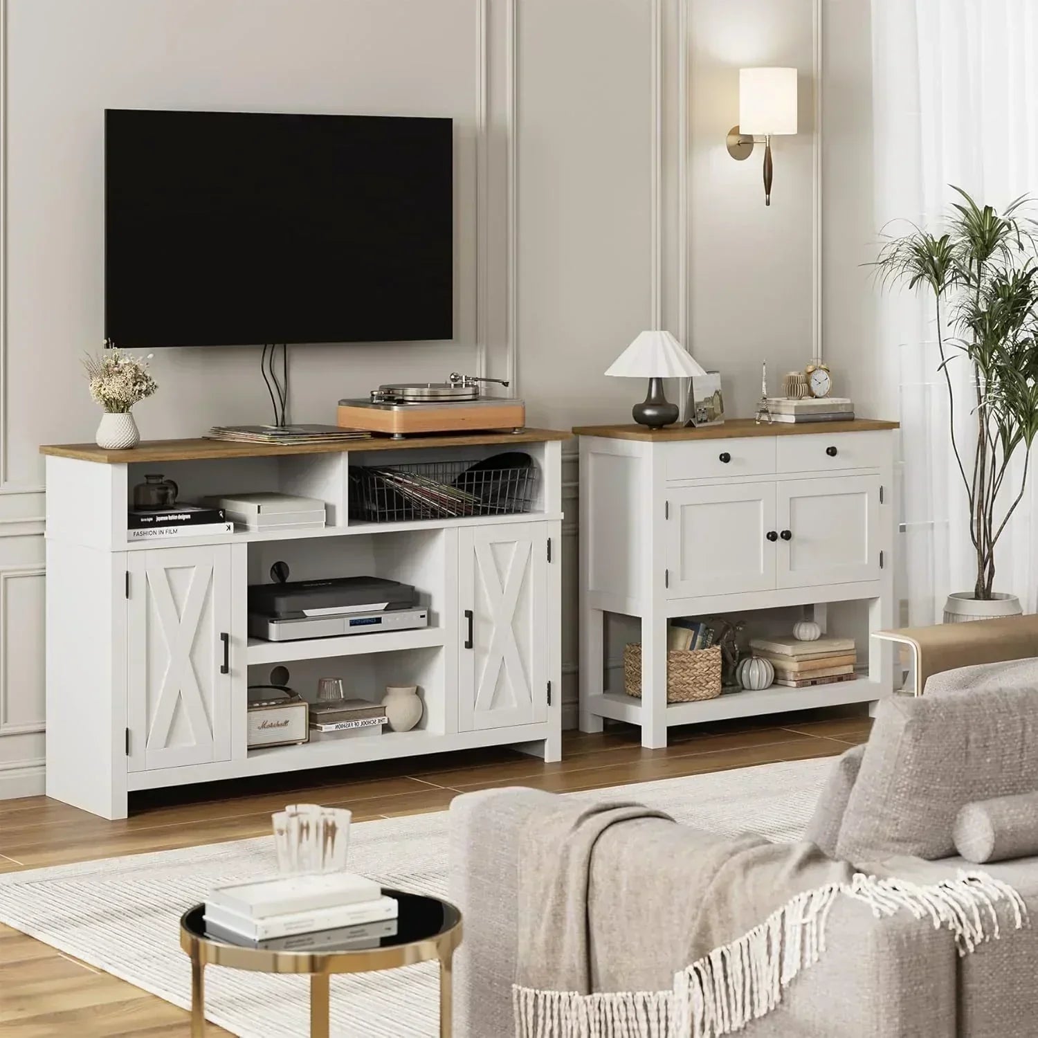 Farmhouse style console table coffee bar entry table with storage rack sofa table wourant