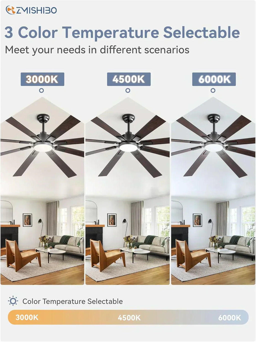 Zmishibo 72-inch large ceiling fan with lighting and remote indoor/outdoor wourant