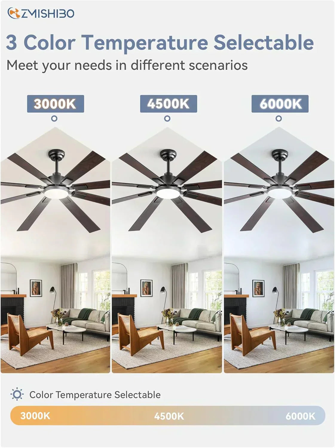 Zmishibo 72-inch large ceiling fan with lighting and remote indoor/outdoor wourant